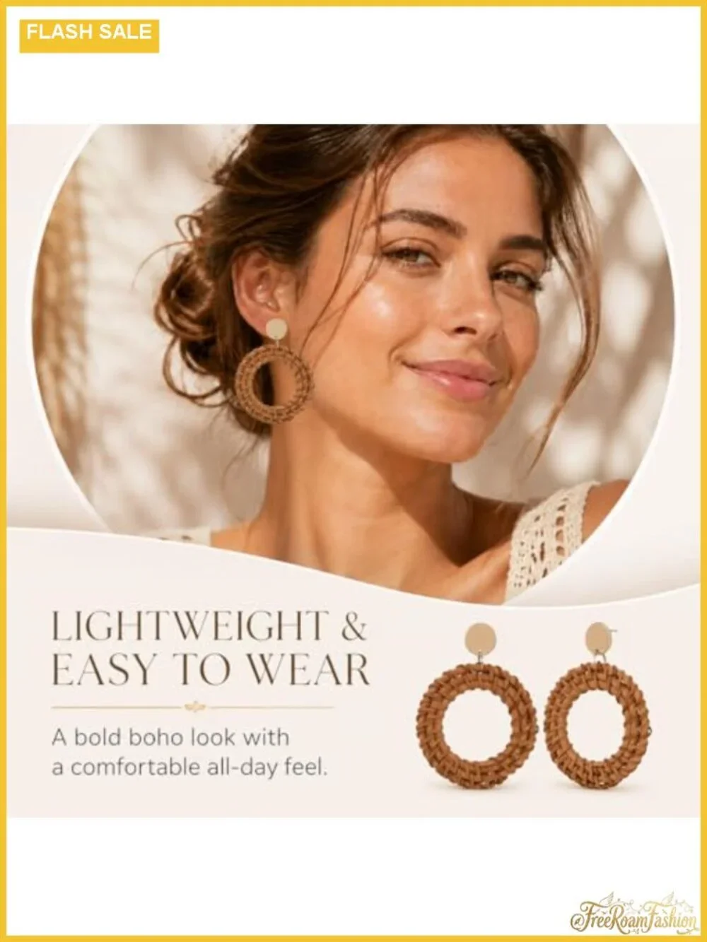 Handwoven Rattan Dangle Earrings Boho Beach Jewelry Women